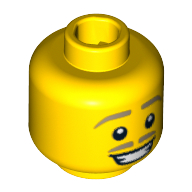 Minifig Head Lederhosen Guy, Tan Thin Eyebrows and Moustache, Grin with Teeth Print Yellow