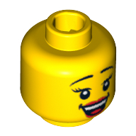 Minifig Head Red Cheerleader, Thin Eyebrows, Eyelashes, Red Lips and Open Smile Print Gelb