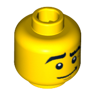 Minifig Head DJ, Eyebrows, Raised Right Eyebrow, Crooked Smile Print [Blocked Open Stud] Yellow