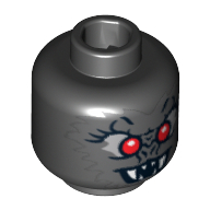 Minifig Head Vampire Bat, Fangs, Red Eyes and Dark Bluish Gray Fur Print Black