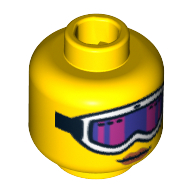 Minifig Head Downhill Skier, White Ski Goggles with Pink and Purple Glass, Strap and Red Lips Print [Blocked Open Stud] Yellow