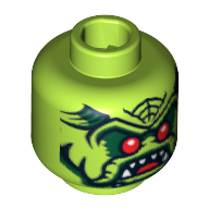 Minifig Head Alien Avenger, Red Eyes, Open Mouth with Pointed Teeth Print Limette