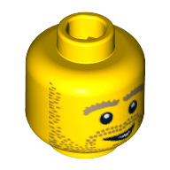 Minifig Head Plumber, Beard Stubble, Thick Dark Tan Eyebrows and Open Grin Print Yellow