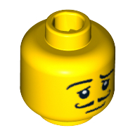 Minifig Head Waiter, Moustache Curly, Eyelashes, Pupils, Raised Eyebrow Print [Blocked Open Stud] Gelb