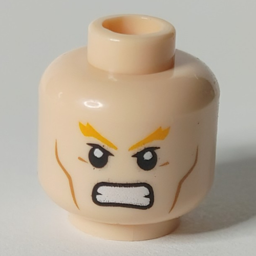 Minifig Head Aquaman, Thick Orange Eyebrows, Cheek Lines, Frown / Angry Print Light Nougat