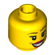 Minifig Head Team GB, Large Red Lips, Open Mouth Smile with Teeth, Brown Eyebrows, Thin Eyelashes and White Pupils Print [Blocked Open Stud] Yellow
