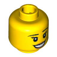 Minifig Head Team GB, Peach Lips and Dimple, Open Mouth Smile, Thin Eyebrows, Eyelashes and White Pupils Print [Blocked Open Stud] Gelb