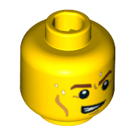 Minifig Head Team GB, Brown Eyebrows, Cheek Lines, Open Mouth on One Side and Drops of Sweat Print [Blocked Open Stud] Gelb