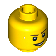 Minifig Head Team GB, Dark Brown Eyebrows, Smile and Drops of Sweat Print [Blocked Open Stud] Gelb