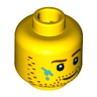 Minifig Head Painter, Beard Stubble, Brown Eyebrows and Paint Stains Print [Blocked Open Stud] Gelb