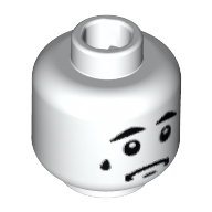 Minifig Head Sad Clown, Thick Eyebrows, White Pupils, Sad with Tear Print [Blocked Open Stud] Weiß