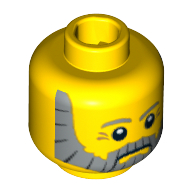 Minifig Head Sea Captain, Gray Beard, Gray Eyebrows and Eye Dimples Print [Blocked Open Stud] Gelb