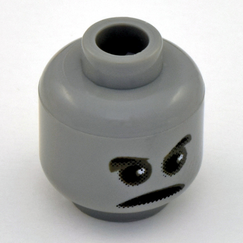 Minifig Head Peeves / Knight, Ghostly Gray Face, Eyebrows, Pupils Print [Blocked Open Stud] Light Gray