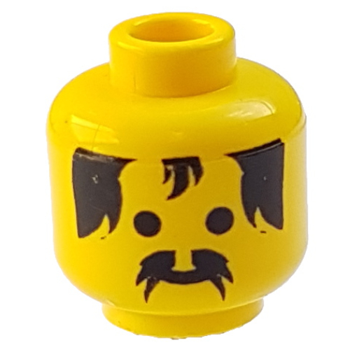 Minifig Head Forestman / Knight, Moustache and Forehead Tuft Print [Blocked Open Stud] Yellow