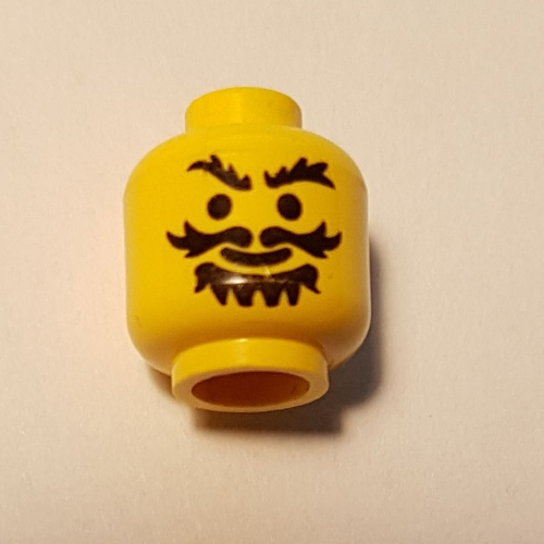 Minifig Head Knight, Moustache Wavy, Goatee and Bushy Eyebrows Print [Blocked Open Stud] Yellow