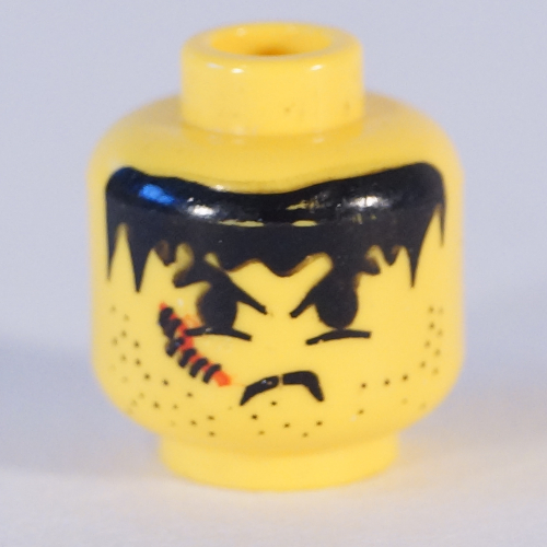 Minifig Head Max Villano, Snarl, Stubble, and Scar Right Print Yellow