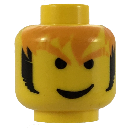 Minifig Head Axel, Messy Orange Hair and Black Sideburns Print [Blocked Open Stud] Yellow