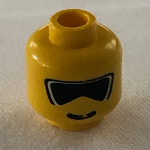 Minifig Head, Glasses with Dark Ski Goggles Print [Blocked Open Stud] Yellow