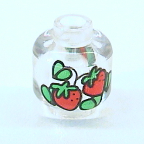 Minifig Head (No Face), Red Strawberries with Green Leaves Print Transparent