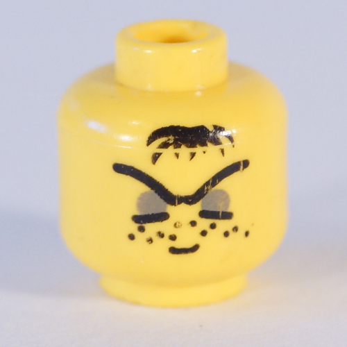 Minifig Head Robber, Gray Eyes and Hair Patch Print [Blocked Open Stud] Yellow