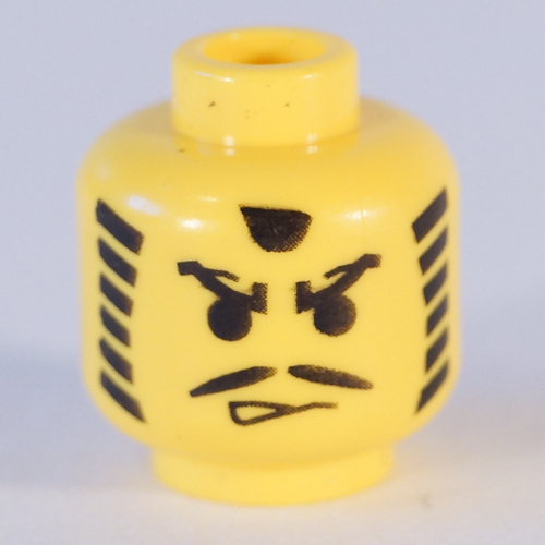 Minifig Head Ninja / Actor, Moustache Angry Eyebrows and Striped Sideburns Print [Blocked Open Stud] Yellow