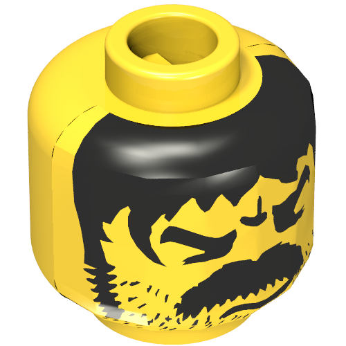 Minifig Head Western Bandit, Moustache Thick Angry and Long Hair and Stubble Print [Blocked Open Stud] Yellow