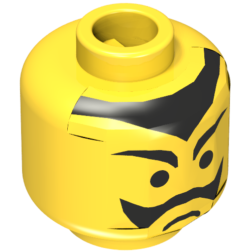 Minifig Head Bat Lord, Moustache Frown and Pointed Eyebrows and Hairline Print [Blocked Open Stud] Yellow