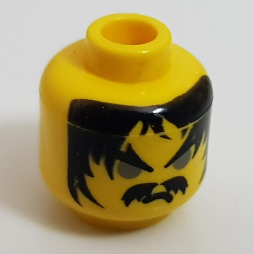 Minifig Head Cedric the Bull, Moustache Gray Eyes, Frown Print [Blocked Open Stud] Gelb