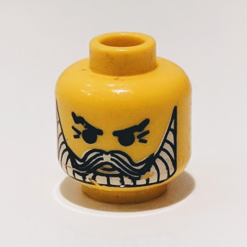Minifig Head King Leo, Beard with White Beard and Moustache, Crow's Feet Print [Blocked Open Stud] Gelb