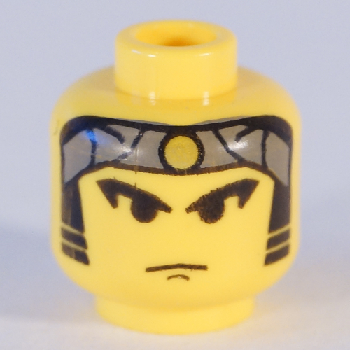 Minifig Head Ninja, Male Gray Bandana with Gold Dot, Eyebrows, Sideburns Print [Blocked Open Stud] Yellow
