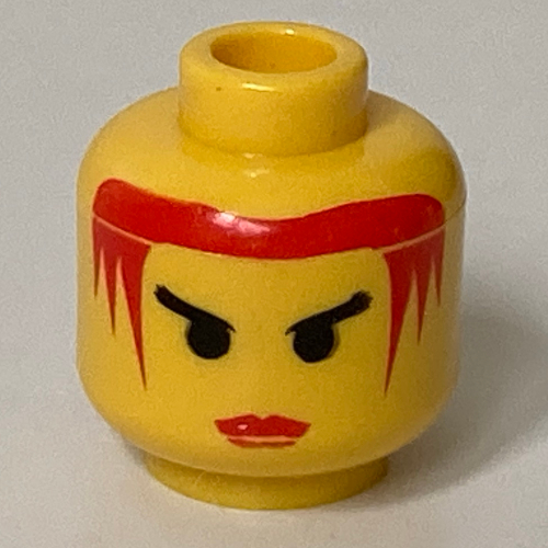 Minifig Head Princess Storm, Red Lips and Red Hair, Angry Black Eyebrows Print Gelb