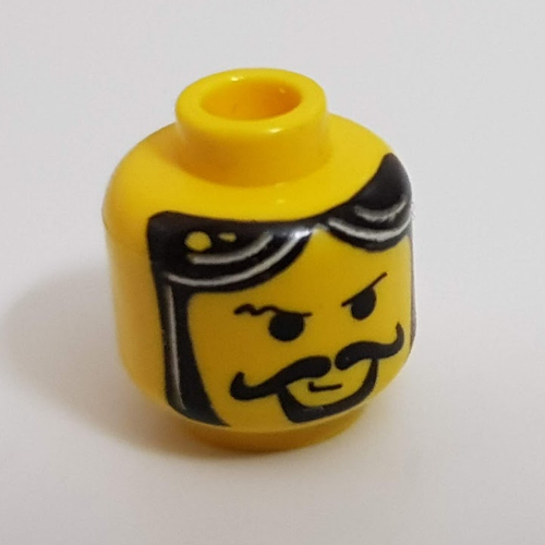 Minifig Head Knight, Moustache Curly, Gray Streaks in Hair Print [Blocked Open Stud] Gelb