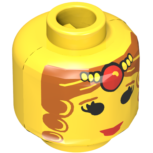 Minifig Head Queen Leonora / Maiden, Eyelashes, Curly Hair and Tiara Print [Blocked Open Stud] Gelb