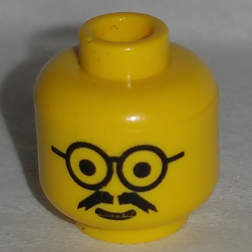 Minifig Head, Round Glasses, Moustache Print Yellow