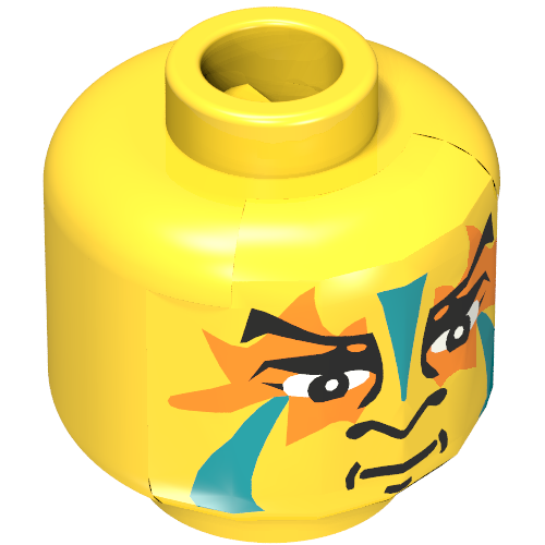 Minifig Head Indian, Face Paint with Green and Orange Painted Face Print [Blocked Open Stud] Yellow