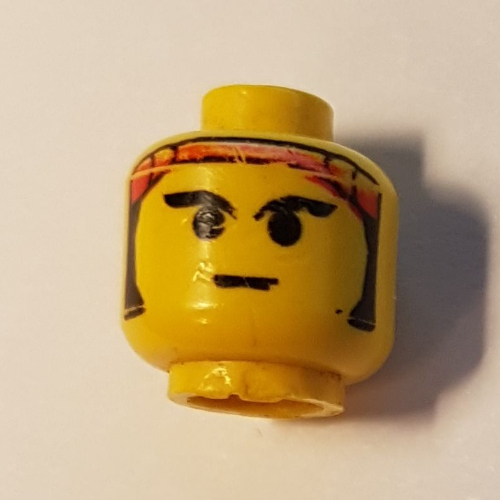 Minifig Head Ninja, Eyebrows, Sideburns and Red Bandana Print Yellow