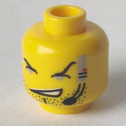 Minifig Head Dash, Open Mouth, Stubble, Thin Eyes and Headset Print Gelb