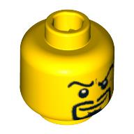 Minifig Head Knight, Dual Sided, Arched Eyebrows and Goatee, Smile / Angry Print [Blocked Open Stud] Gelb