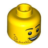 Minifig Head Peasant, Dual Sided, Beard Stubble, Smile / Open Smile Print [Blocked Open Stud] Gelb