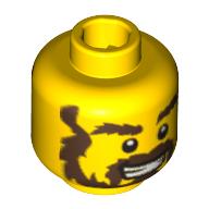 Minifig Head Blacksmith, Bushy Dark Brown Beard and Eyebrows with Bared Teeth Smiling / Angry Print [Blocked Open Stud] Yellow