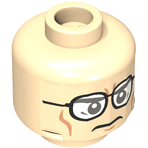 Minifig Head Clark Kent, Glasses with Black Frames, White Lenses and Cheek Lines Print Light Nougat