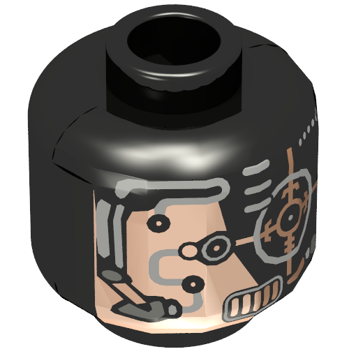 Minifig Head Droid, Copper Skin and Silver Eyepiece Print [Blocked Open Stud] Black