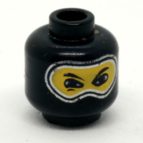 Minifig Head, Balaclava with Silver Trim, Nose Hump, Eye Whites Print [Blocked Open Stud] Schwarz
