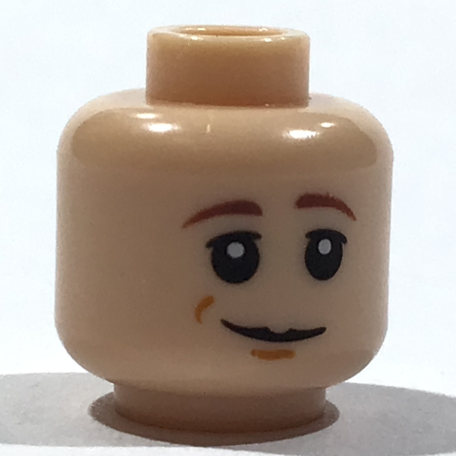 Minifig Head Han Solo, Brown Eyebrows, White Pupils, Chin Dimple, Lopsided Grin Print Hellnougat