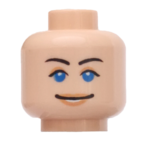 Minifig Head Marion Ravenwood, Dual Sided, Blue Eyes with Brown Eyebrows Scared / Smile Print [Blocked Open Stud] Hellnougat