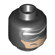 Minifig Head Batman, Balaclava, Black and White Mask with Silver Edge and Crooked, Off-Center Scowl on Nougat Colored Face Pattern - Stud Recessed Schwarz