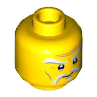 Minifig Head Sensei Wu (Master), White and Gray Stern Eyebrows and Goatee, Medium Nougat Wrinkles, Concerned Expression Print [Hollow Stud] Gelb