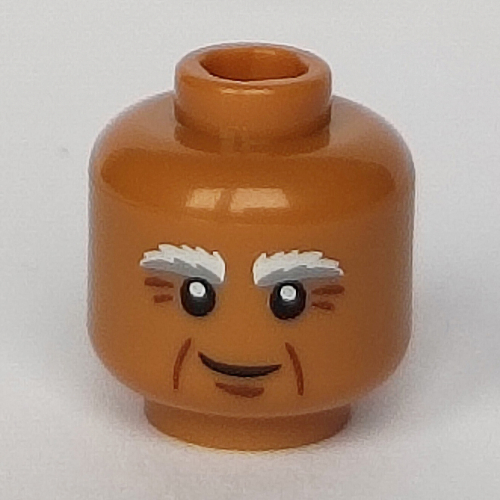 Minifig Head Vitruvius, Bushy White and Gray Eyebrows, Crow's Feet and Crooked Smile Print [Hollow Stud] Medium Nougat