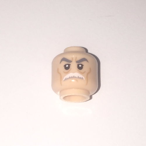 Minifig Head Admiral Wullf Yularen, Stern Gray Eyebrows, White Moustache and Wrinkles Print [Hollow Stud] Hellnougat