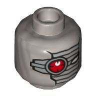 Minifig Head Deadshot, Silver Face Mask, Red Mechanical Right Eye Print [Hollow Stud] Flat Silver